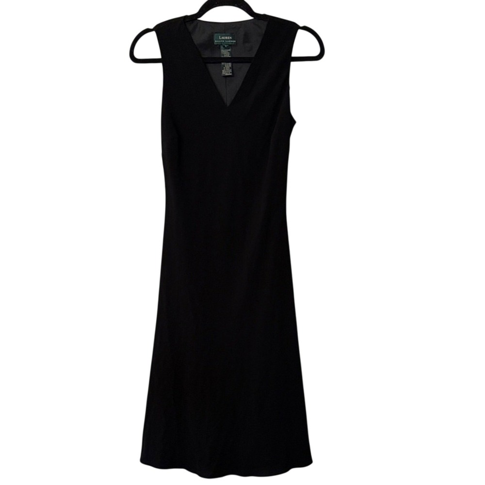 Lauren Ralph Lauren Black Sleeveless V-Neck Midi Sheath Dress Size 4